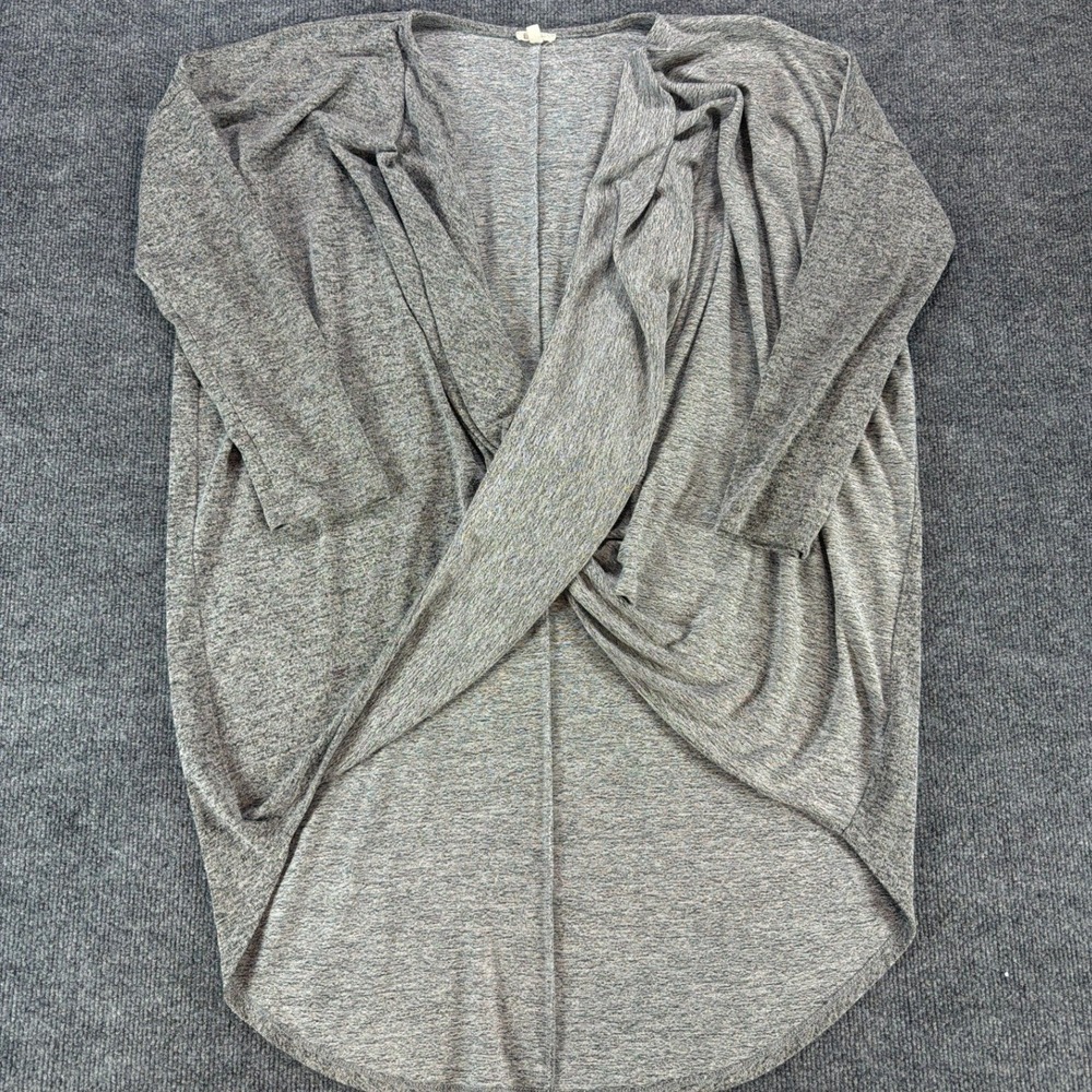 En Creme Gray Marl Draped Crossover High Low Cardigan Sweater Womens Medium